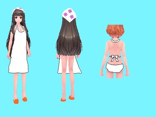 みんな大好き裸エプロンです。<br />
<br />
コスアバはさすがに下を履いてないとアウトだと思ったので1枚履いてます。<br />
エプロンにふりっふりのフリルをつけるのも有りかと考えましたが、シンプルに行きました。<br />
紐の結び方も色々考えましたが、首掛けタイプで行きました。<br />
靴はスリッパとなっております。<br />
<br />
ヘッドアバは悩みましたが、給食のおばちゃんっぽくなるので、三角巾を採用しました。裸エプロンがいいんだ！という方は非表示、若しくは別のシンプルなヘッドアバとの組み合わせで良いかと思います。<br />
<br />
染色部位は、ヘッドは布地と柄、コスはエプロンと下着、スリッパで。<br />
<br />
こんな絵では伝わらないですが、裸エプロンは素晴らしいものだと私は主張します。よろしくお願いいたします。