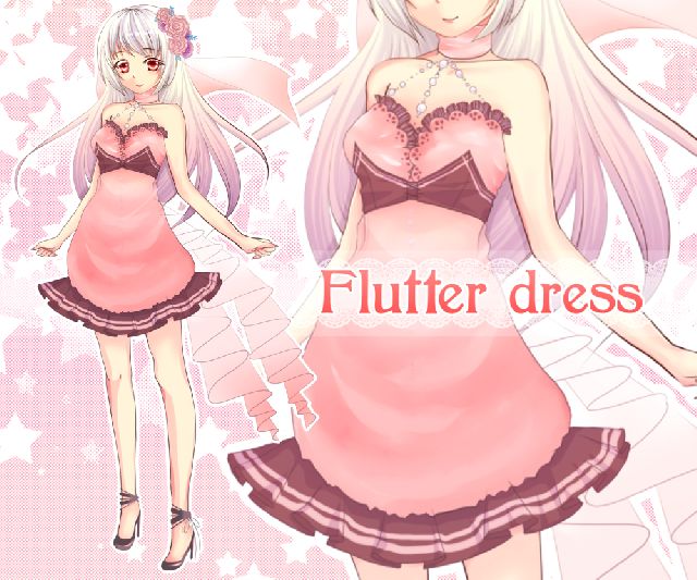 ＜Flutter dress＞<br />
<br />
幻想神域のバトルはいつも派手で飛んだり跳ねたりする時にもっと<br />
ヒラヒラとするアバターがあったらいいなぁと思い描きました。<br />
<br />
動き回りやすい丈とスカートの上のほうは薄くちょっと透けてます(*ﾉｪﾉ)ｷｬｰ<br />
<br />
ヘッドアバターも同じく花飾りにベールがくっつき回ってもとんでもヒラヒラふわふわします。<br />
ヘッドアバターは小さいめが多いので、できれば結構大きめの花飾りを希望です。<br />
