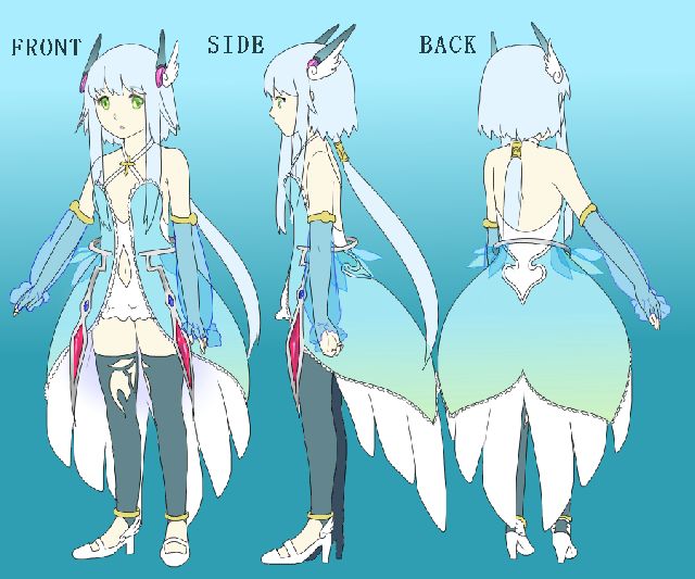 物凄く滑り込みではありますが投稿してみます；<br />
私服系ではなくファンタジー系統の服装にしてみました。<br />
天使をモチーフとしたデザインに、青を基調とした色で水のような感じを表現してみました。私的には斬新なデザインを取り入れてみよう！と思ったらこんな感じになりました。<br />
ドレスの後ろ側は羽をイメージしてます
