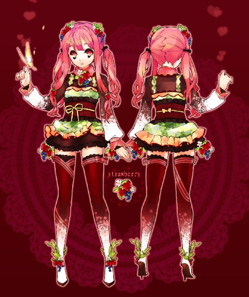 苺、苺、苺。<br />
<br />
ふんだんに惜しみなく贅沢に苺を…着飾る。<br />
<br />
苺を身に着ける服…なんていかがでしょうか。<br />
<br />
<br />
<br />
ベリーケーキをモチーフに描きました。<br />
所々に苺と葉と花とブルーベリーの飾りをつけています。<br />
着るだけでベリーのいい香りがしそうです。<br />
<br />
こだわったところは、スカートのサイドにぶらさげている飾りのところ。<br />
歩く時にゆれるといいなぁ…と思っています。