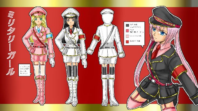 色々と数日かけて修正してる間に<br />
軍服アバが投稿されていてかぶってしまいましたが、<br />
<br />
女性用のショートパンツアバターが欲しかったので、<br />
かっこいい＋かわいい＋セクシーを目指してデザインしてみました。<br />
<br />
(*>∀<)o彡軍服軍服！