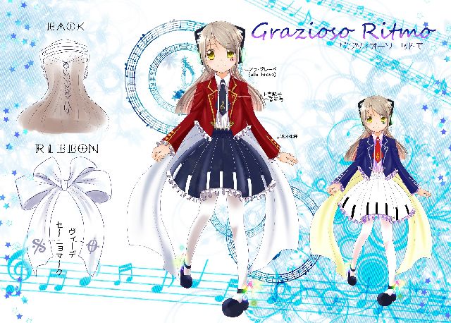 初投稿ドキドキです・・・！<br />
幻想初めて一ヵ月ちょいの新参者が参加させて頂きます！<br />
<br />
琴の技が可愛くて可愛くて、音楽モチーフで考えてみました。<br />
くるくる回りたいですっ。<br />
ありきたりなシンプル制服コーデですが、ヘッドホンや足元の音符がキラキラしてたり、大きなリボンでひらひらもつけてみたりはしました。<br />
見にくいかもしれませんが、小さく音楽記号をちょこちょこ入れています。<br />
ヘッドホンからぶら下がってたり。<br />
<br />
サブ武器を琴にしてる方にもどうかな～と、みんなでくるくるしましょっ<br />
まだまだ知らないことたくさんありますが、毎日頑張っていきます～！<br />
よろしくお願いします。