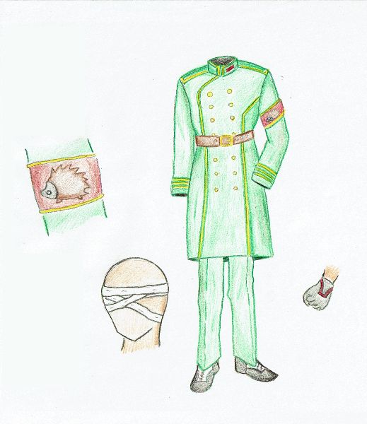軍服の男性版です＞＜<br />
眼帯をワイルドに包帯にしみてみました。<br />
腕章は同じくハリネズミです；；